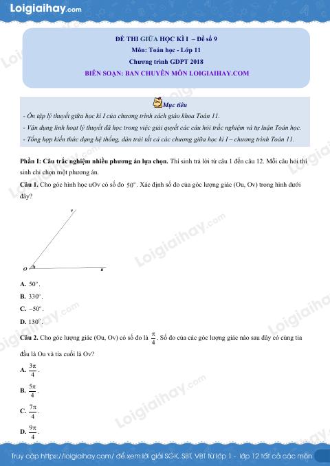 Đề thi giữa kì 1 Toán 11 Chân trời sáng tạo - Đề số 9
